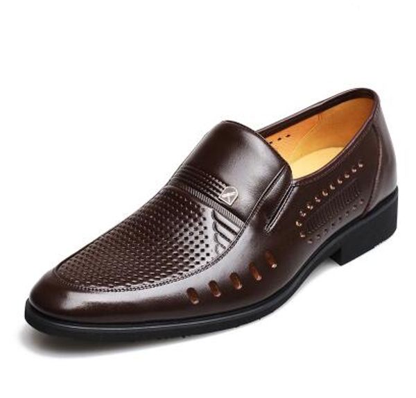 

summer latest groom dress shoes men's breathable hollow out pu leather shoes for men's hole hole leather sandals big size 38-45 ax, Black