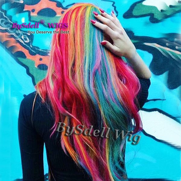 New Arrival Colorful Split Color Hair Wig Synthetic Heat Resistant