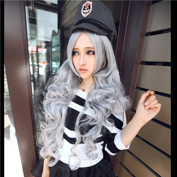 

synthetic wigs long deep wave granny grey hair wigs for women europe heat resistant synthetic wig, Black