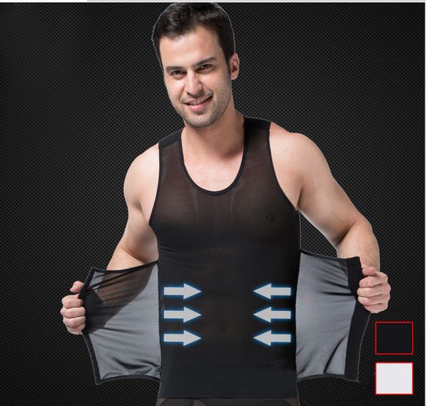 

wholesale- men body abdomen waist trimmer slimming vest 3-lows buttons shape mesh corset belt underwear /m/l/xl/xxl, White;black