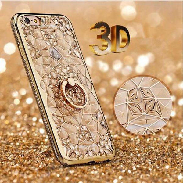 

new for iphone 6 7 luxury 3d soft silicone case glitter rhinestone stand cover for iphone 6s 7 plus