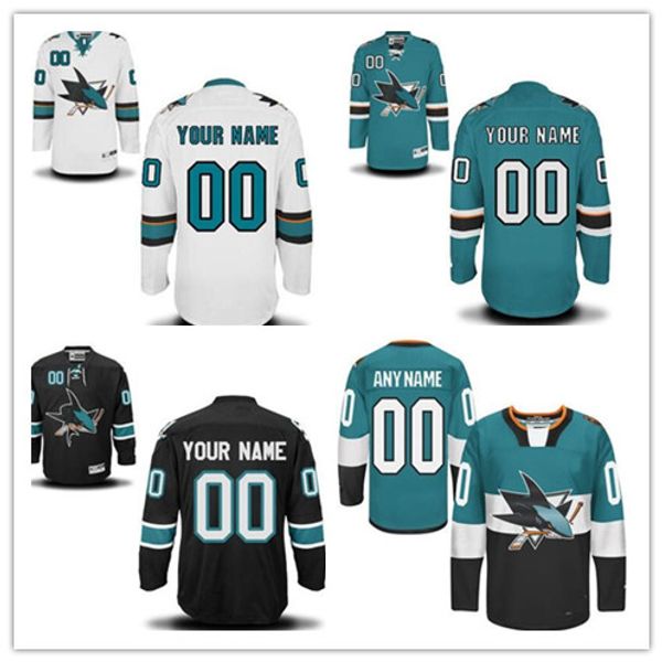 

custom san jose sharks mens womens youth blue white teal green black third personalized any name number stitched ice hockey jerseys s-4xl, Black;red