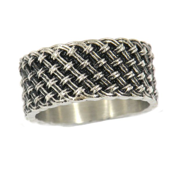 

fanssteel stainless steel vintage mens or wemens jewelry rope weave mat biker masonic nature ring 13w43, Silver