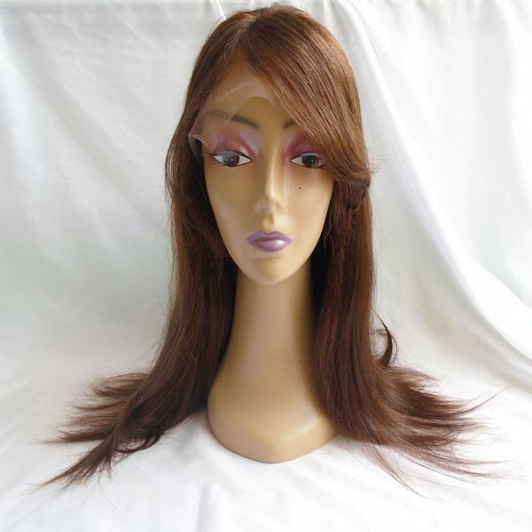 Glueless Full Lace Wigs With Bangs 4 Brown Straight Indian Virgin