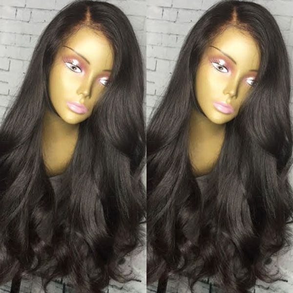 

human hair lace front wig wavy 360 lace wig 180% density malaysian virgin hair pre-plucked hairline soft full lace wig with baby hair, Black