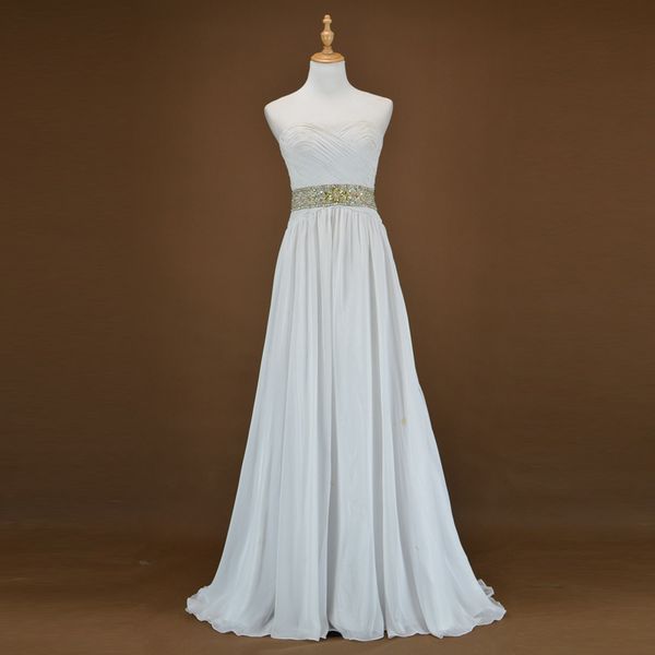 

бисером кристалл шифон пляж свадебное платье 2018 плиссированные свадебные платья длиной до пола линии свадебные платья, White