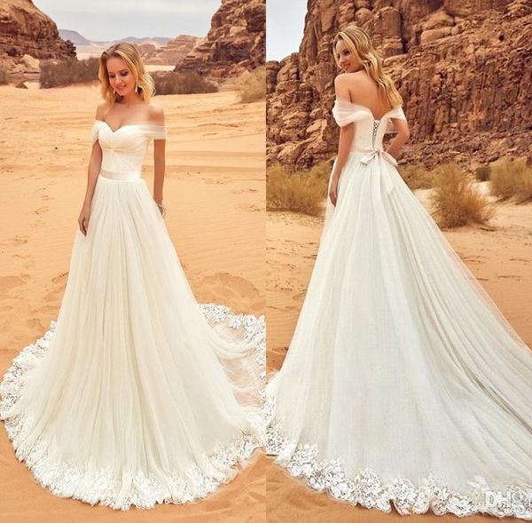 

2018 пустыни кружева тюль свадебные платья vestidos де noiva с плеча страна свадебные платья дешевые пляж платье невесты, White