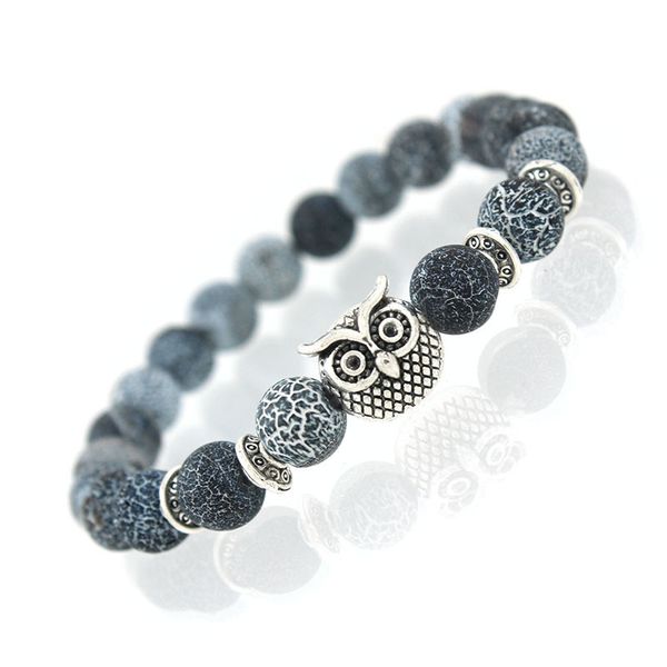 

owl natural stone beaded strands bracelet men women gray black stretch volcanic lava yoga bracelet jewelry lover fashion accessories