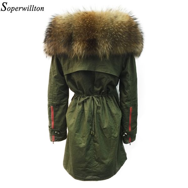 

soperwillton новый 2016 зимние пальто женские куртки реальный большой енот меховой воротник толстые дамы вниз парки армия зеленый #a050, Black