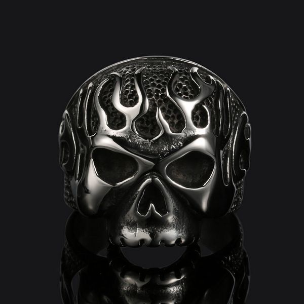 

europe and the united states retro motorcycle series, stainless steel flame skull ring, Golden;silver
