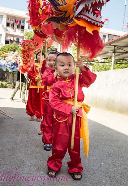 Tecido de impressão de seda tamanho infantil CHINÊS Spring Day Kid DRAGON DANCE Props Folk Festival Celebration Mascot Costume