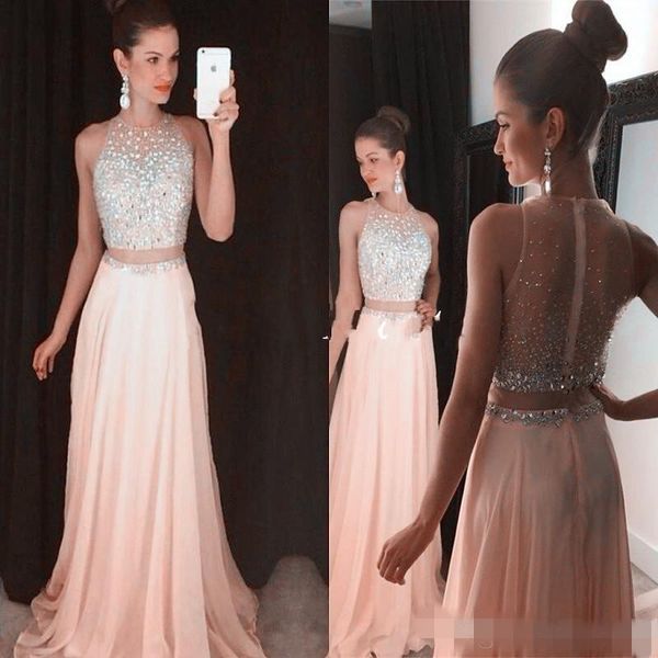 Erröten rosa crop obere prom Kleider Abschlussball Kleid Zweite Silberkristall Rücken Chiffon sexy lange Abendkleid für Abschluss Teil4350219