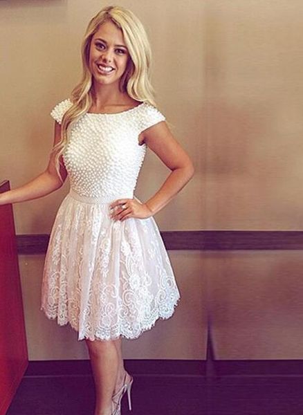 

pearls lace homecoming dresses cap sleeve backless 2017 new sweety design short prom dress party gowns vestido curto custom, Blue;pink