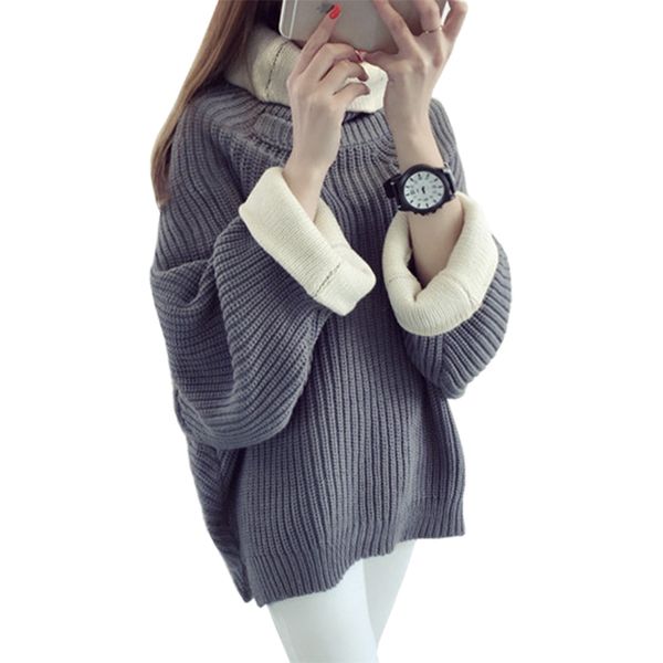 

wholesale- pullover high collar long large size sweater women korean jumper autumn winter sweaters coat thick clothing vestidos mmy333, White;black