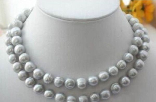 

rare good quality 11-12mm gray south sea natural pearl necklace 35" 14k clasp, Silver