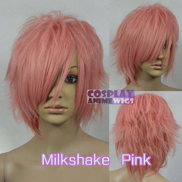 

30cm milkshake pink heat styleable shaggy cut cosplay wigs 72_kpn, Golden;white