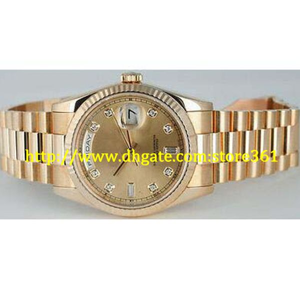 

store361 new arrive mens 36mm 18kt gold president champagne diamond 118238, Slivery;brown