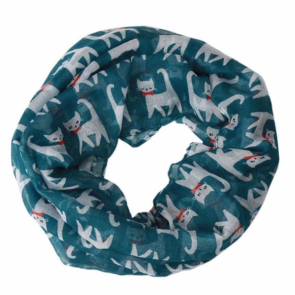 

wholesale- 2017 women's scarves lovely cat printed soft silk voile ring scarf shawl mujer wraps foulard femme soie de marque #yl10, Blue;gray
