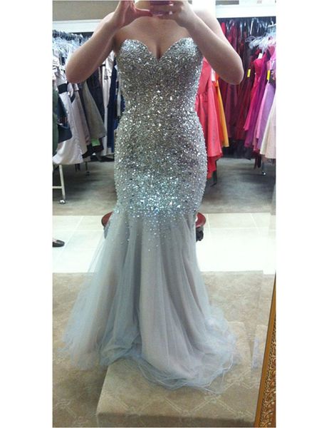 

sparkly long mermaid gray evening dresses diamonds crystals beads sequins tulle luxury shiny party dresses custom size, Black;red