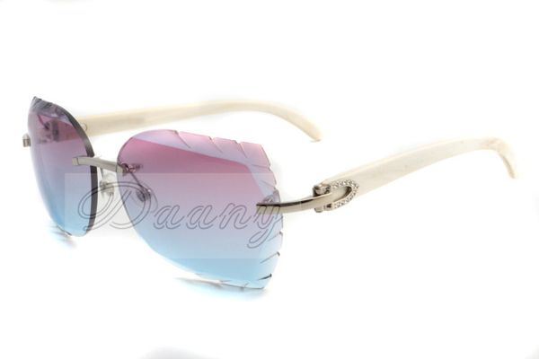 

2019 new natural white frameless engraved pattern lens 8300817 with small diamond sunglasses, size: 58-18-140mm sunglasses, White;black