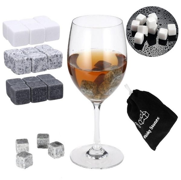 600 pz/100 set Pietre Naturali 6 pz/set Pietre del Whisky Dispositivo di raffreddamento del Cubo di Ghiaccio di Pietra Ollare Con Custodia In Velluto 2045-2