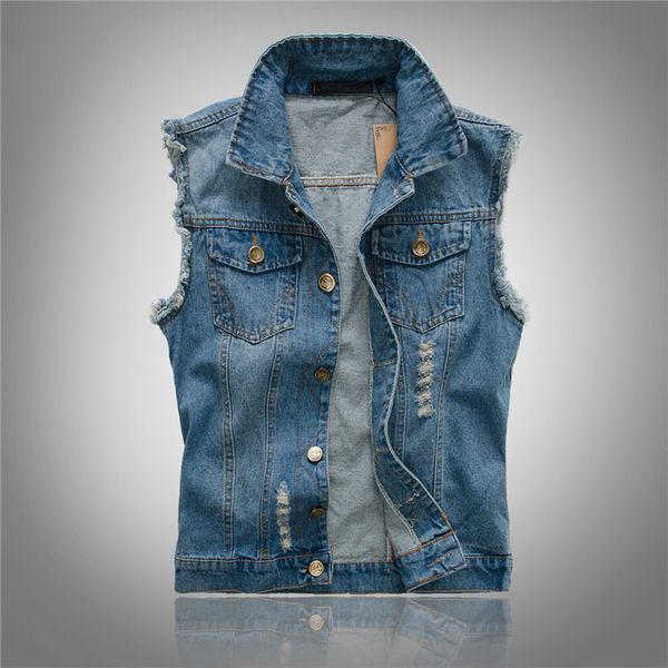 

wholesale- multi pocket denim vests men motorcycle biker jeans vest male sleeveless jean jacket gilet chaleco hombre plus size 4xl 5xl 6xl, Black;white