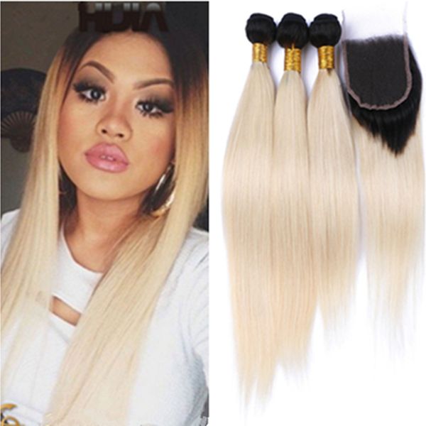 2019 Durable Blonde Brazilian Straight 1b Ed Two Tone Hair Weave