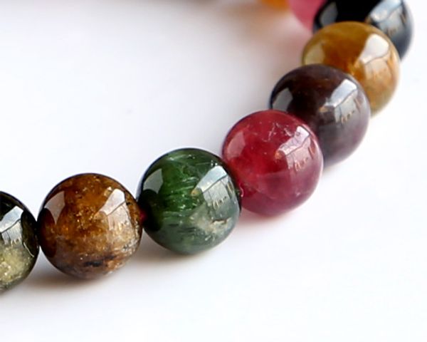 

genuine natural natural mix tourmaline finished stretch bracelet round beads 8mm fit jewelry diy beads 02971, Black