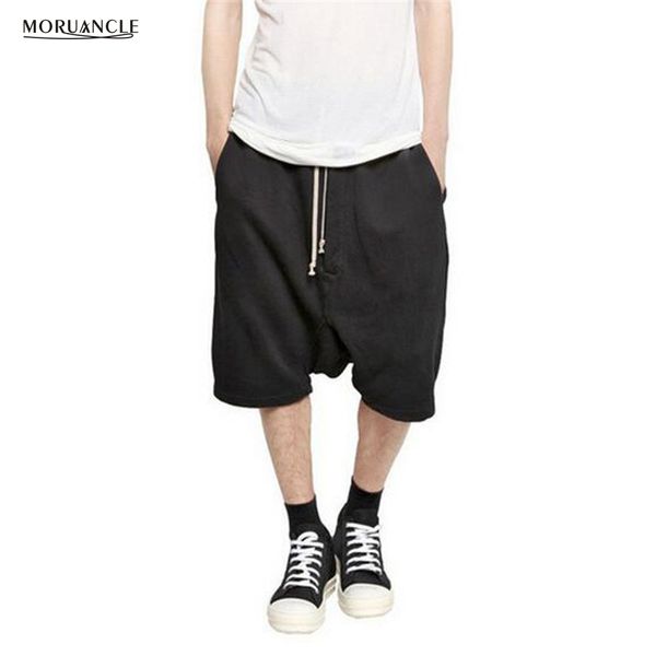 Wholesale- MORUANCLE Fashion Hi Street Mens Hip Hop Jogger Shorts Drawstring Streetwear Male Drop Crotch Harem Short Pants Brand Designer
