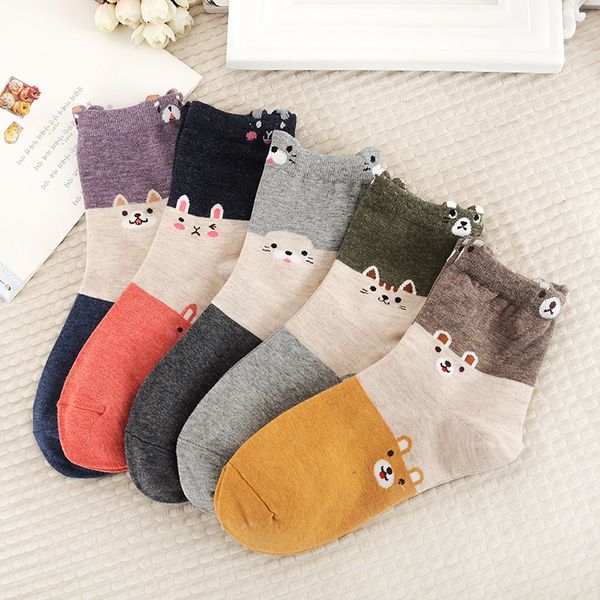 

wholesale-new candy colors kawaii animal socks cute japanese women cartoon sock novelty 100 cotton long socks, Black;white