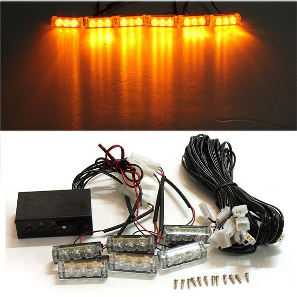 

12v 6 led car motorcycle flash light bar strobe warning for police truck firemen flashing grille lights amber