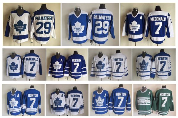 

retro toronto maple leafs hockey jersey 7 tim horton 7 lanny mcdonald 29 mike palmateer vintage ccm authentic stitched jerseys, Black;red