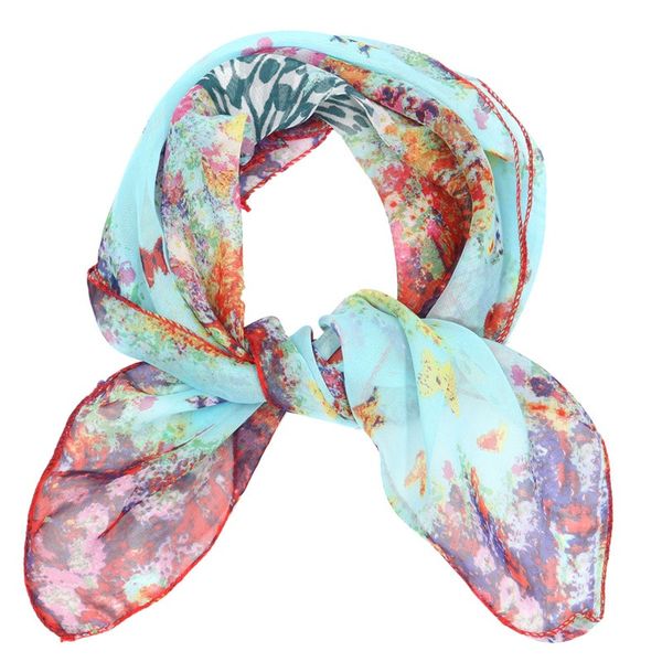 

wholesale- follwer printed women soft flower chiffon small square scarf scarves 60x60cm bandanas neck accessories comfortable and soft, Blue;gray