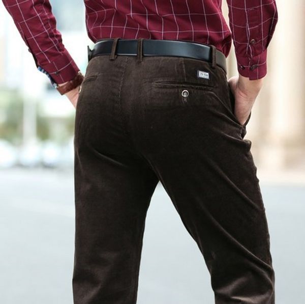 

wholesale- 2017 spring autumn winter high waist corduray business pants men straight pants trousers for husband father plus size 40 42 44, Black