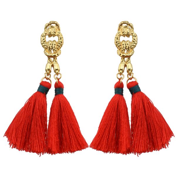 

idealway 6 цветов bohemian моды позолоченные резьбы кисточкой цепи мотаться длинные серьги для женщин ювелирные изделия, Golden