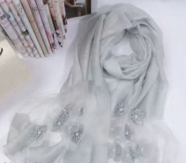 

2017 new silk wool womens floral pearl scarf shawl wrap mixed 5pcs/lot #4023, Blue;gray