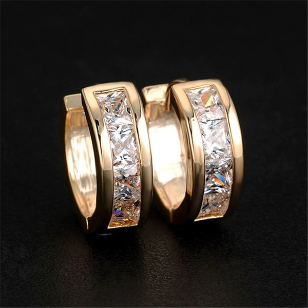 

new fashion 18k gold plated inlay crystal zircon hoop earrings for women girls silver gold colors hz, Golden;silver