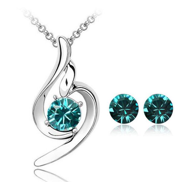 

promotion price white gold color cute love crystal necklace earrings jewelry sets for women wedding jewelry nice gift, Silver