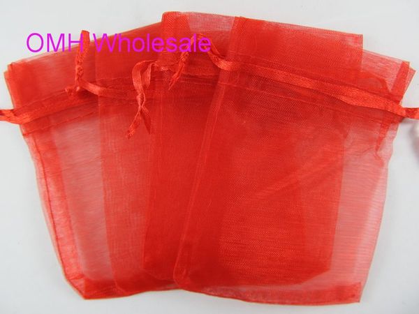 

omh wholesale big red color beige100pcs 7x9cm nice chinese voile christmas wedding gift bag organza bags jewlery gift pouch bz04-2, Pink;blue