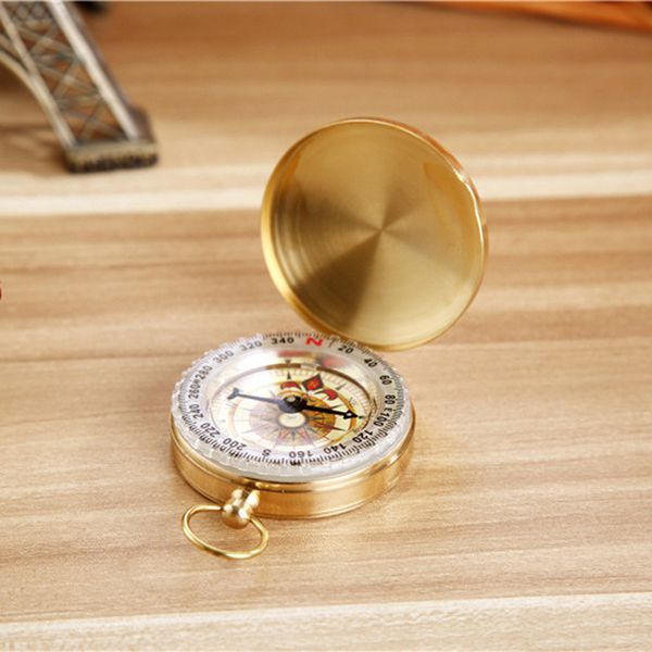 

new outdoor luminous brass pocket compass camping hiking waterproof portable brass pocket golden mini compass brass navigation