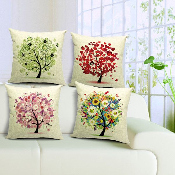 

45cm*45cm green life tree pillow cover art pillow cover linen cotton fashion tree printing cushion cover for car decoration