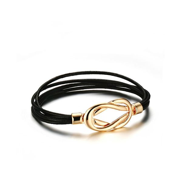 

multilayer black leather bracelet bangle gold plated trendy jewelry for girl