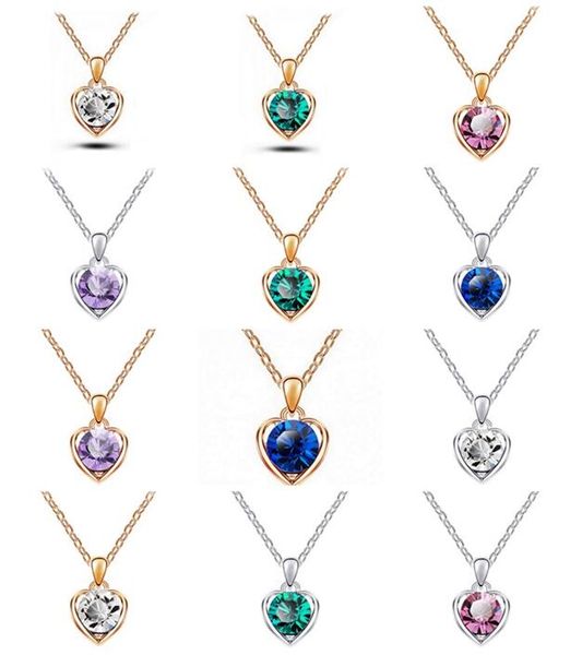 

austrian crystal necklace heart language pendant female alloy ornaments wfn095 (with chain) mix order 20 pieces a lot, Silver
