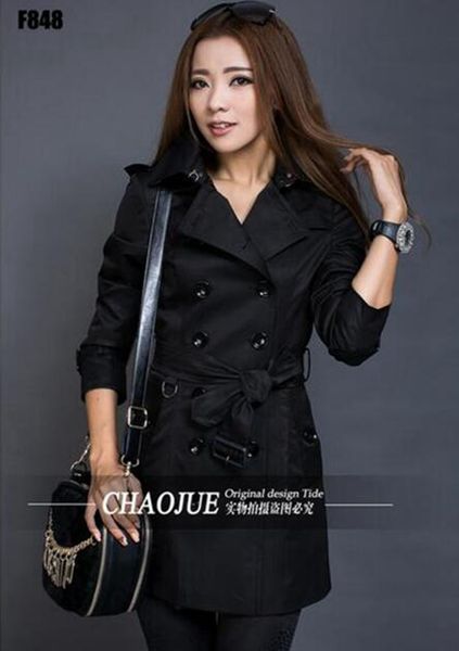 

women in the spring and autumn period and the han edition boutique new england elegant long trench coat of big yards / s-4xl, Black