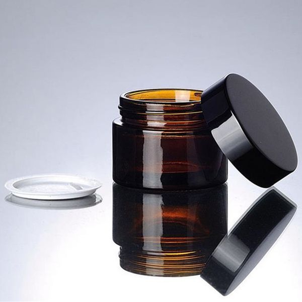

5g 10g 20g 30g brown amber glass cream jar with black lid cosmetic jar packing for sample eye cream bottle f201749