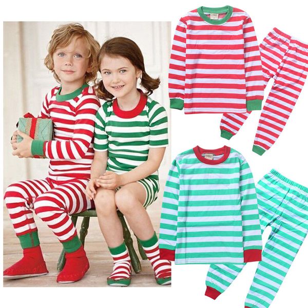 

kids long sleeve striped sleepwear set children striped outfits kids boys girls pajamas set 2-piece christmas gifts for kids la363, Blue;red