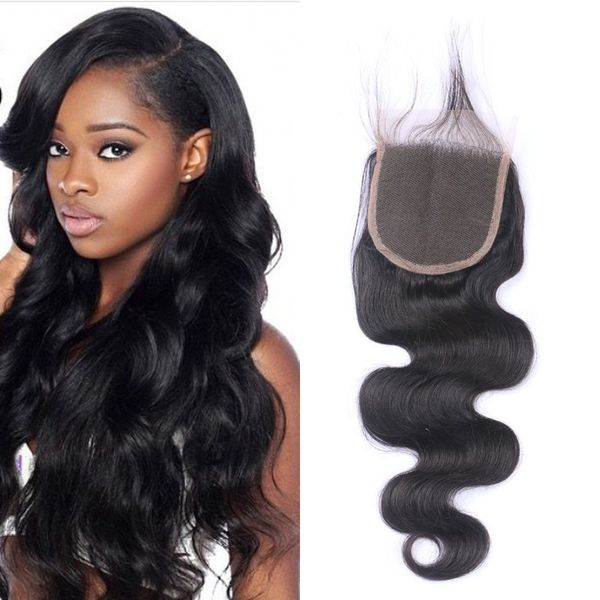 

virgin peruvian body wave hair closures with bleached knots 100% human hair middle three part lace closure g-easy, Black;brown