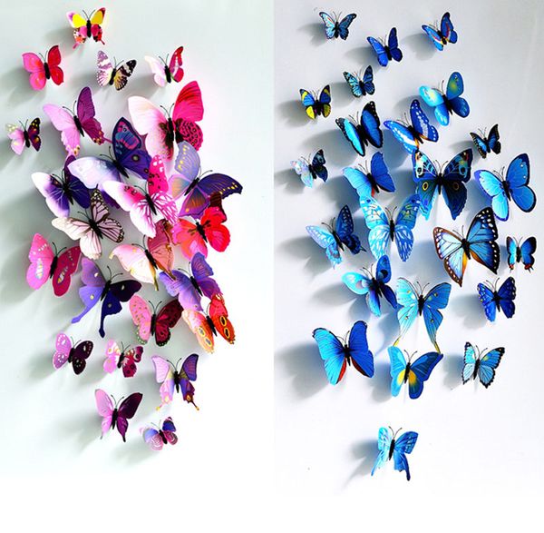12 Teile/Satz PVC Schmetterling 3D Wandaufkleber für Kinderzimmer Wohnzimmer Dekoration Mehr als 15 Farben zur Auswahl