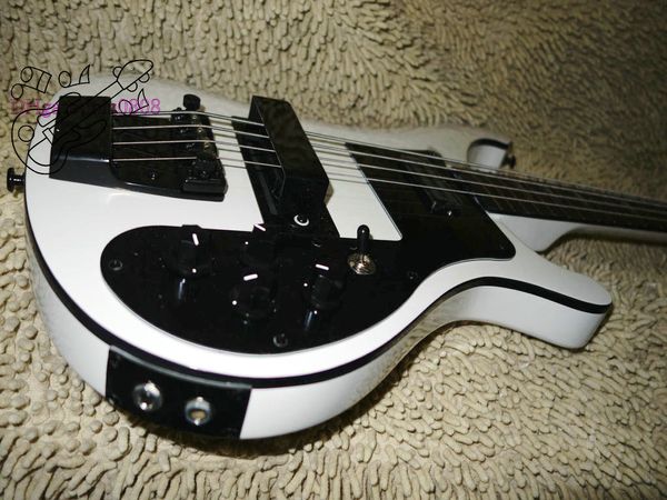 Custom White 4003 Bass Basso a 4 corde Hardware nero, doppio jack