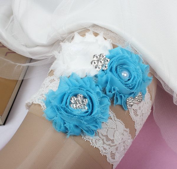 

bridal garters rhinestone pearls crystal beads turqoise flowers lace for bride' wedding garters garters plus size factory wholeseller, White